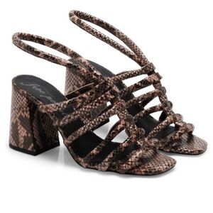 Free People Colette Cinched Heel Leather Sling Back Sandal in Python Sz 37 US 7